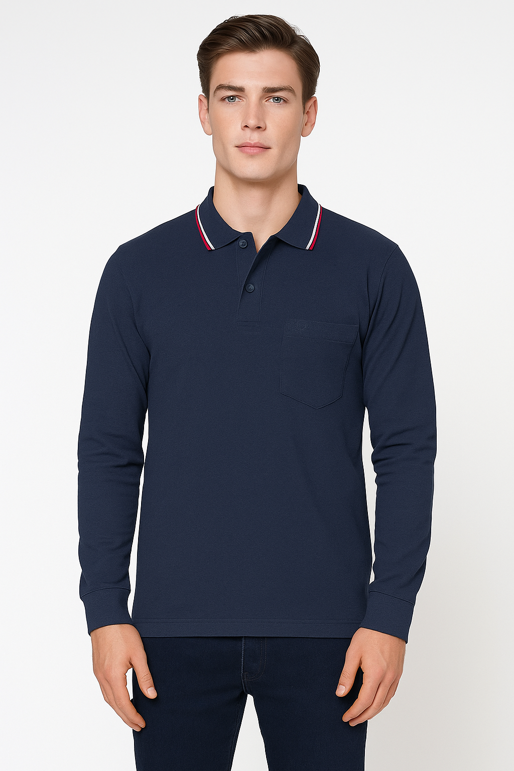 Men's Long Pique Sleeve Polo T-Shirt