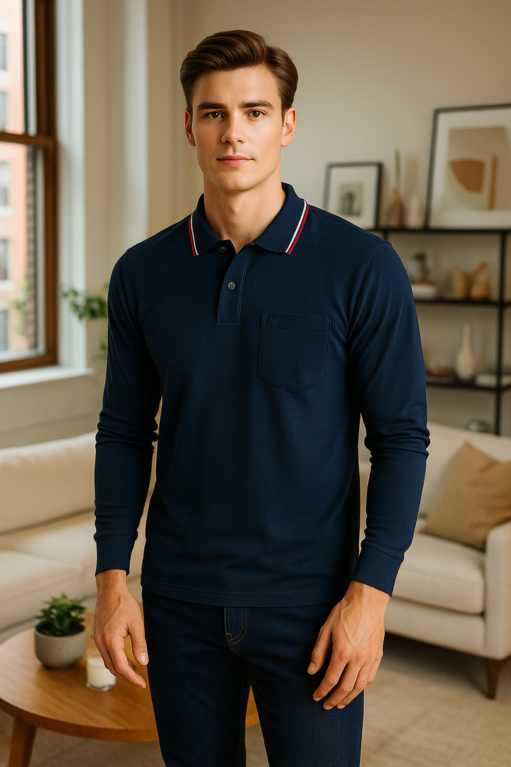Men's Long Pique Sleeve Polo T-Shirt