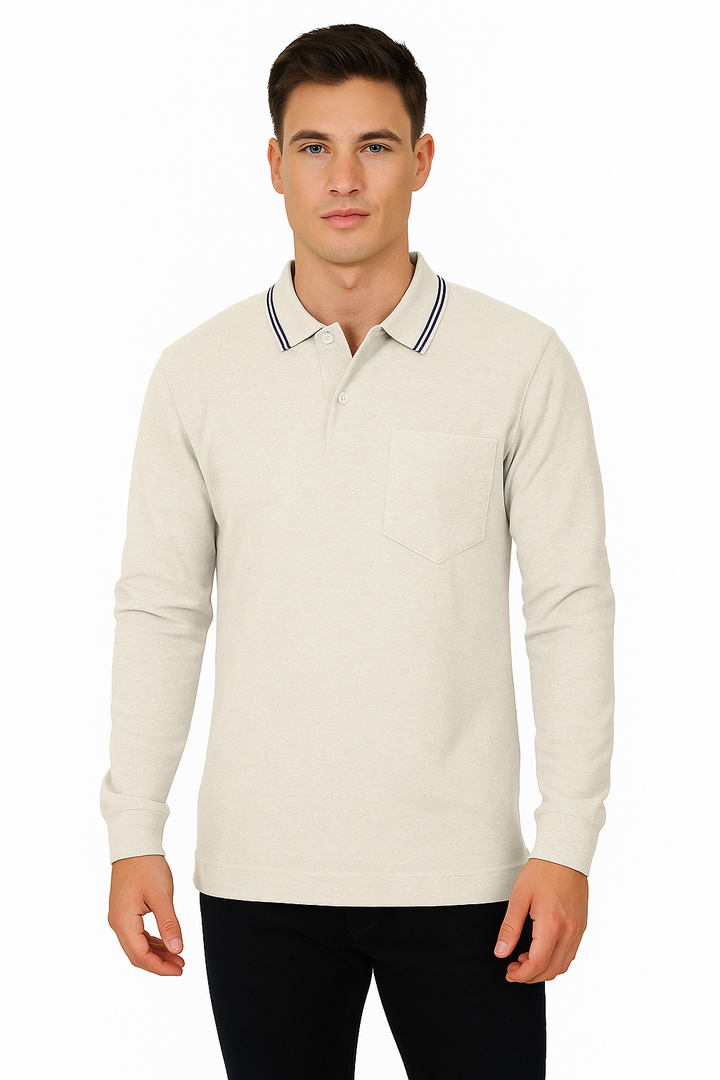 Men's Long Pique Sleeve Polo T-Shirt