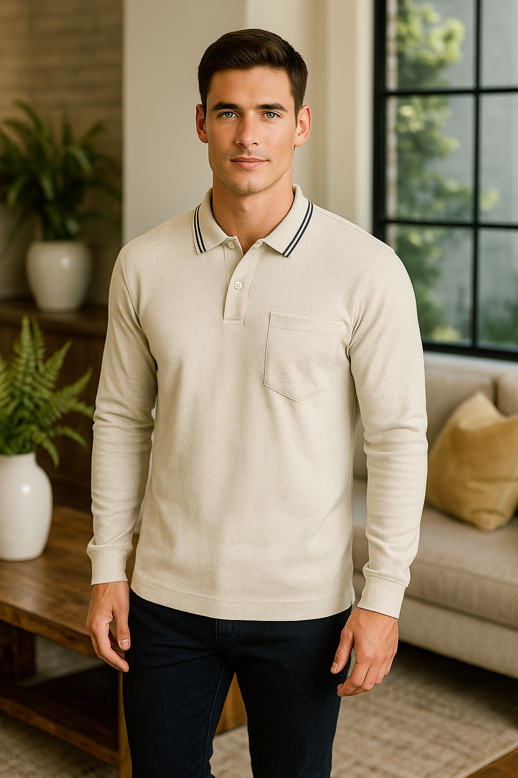 Men's Long Pique Sleeve Polo T-Shirt