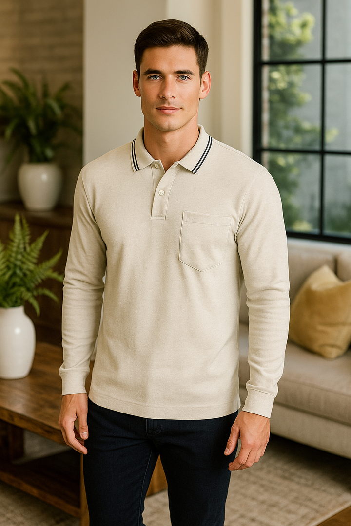 Men's Long Pique Sleeve Polo T-Shirt