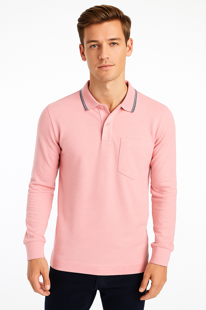 Men's Long Pique Sleeve Polo T-Shirt