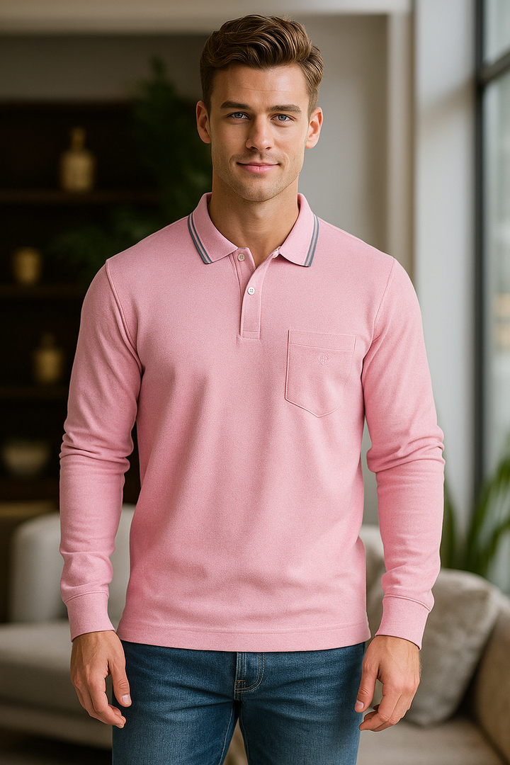 Men's Long Pique Sleeve Polo T-Shirt