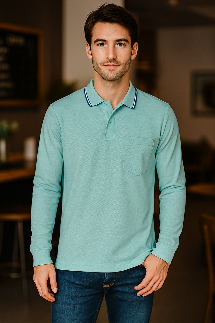Men's Long Pique Sleeve Polo T-Shirt