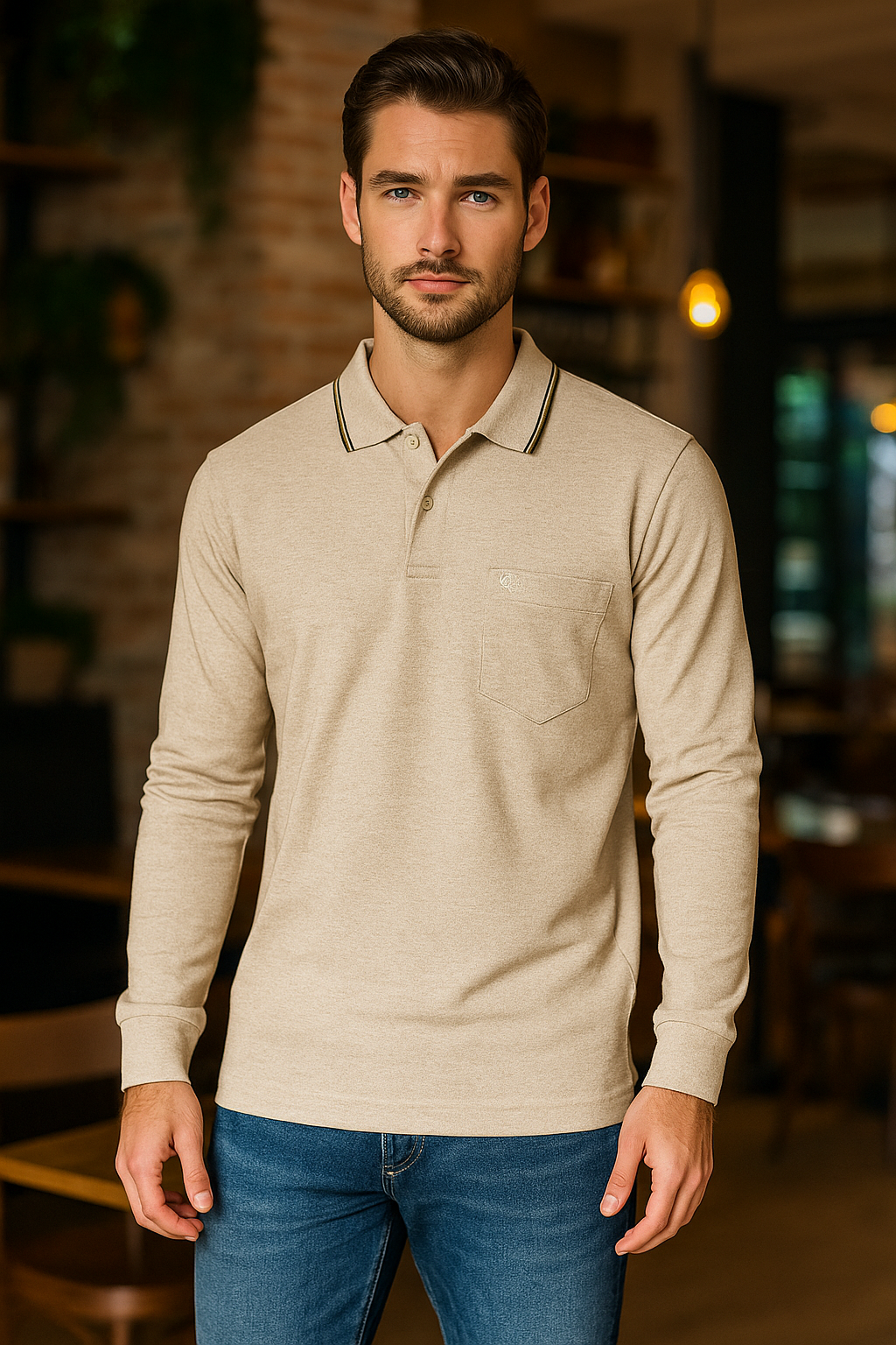 Men's Long Pique Sleeve Polo T-Shirt