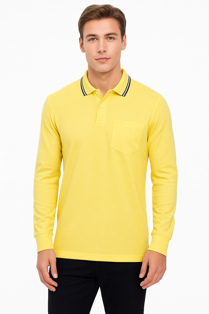 Men's Long Pique Sleeve Polo T-Shirt