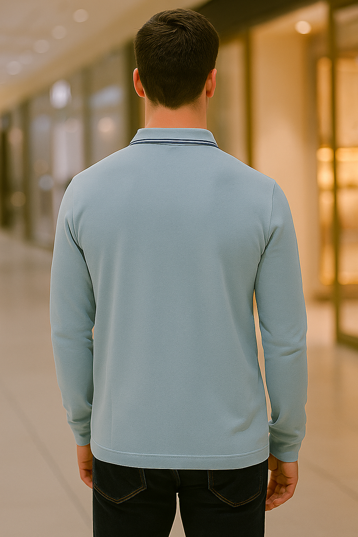 Men's Long Pique Sleeve Polo T-Shirt