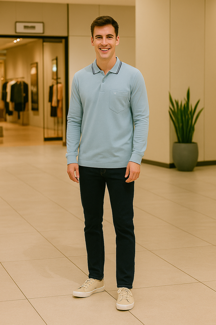 Men's Long Pique Sleeve Polo T-Shirt