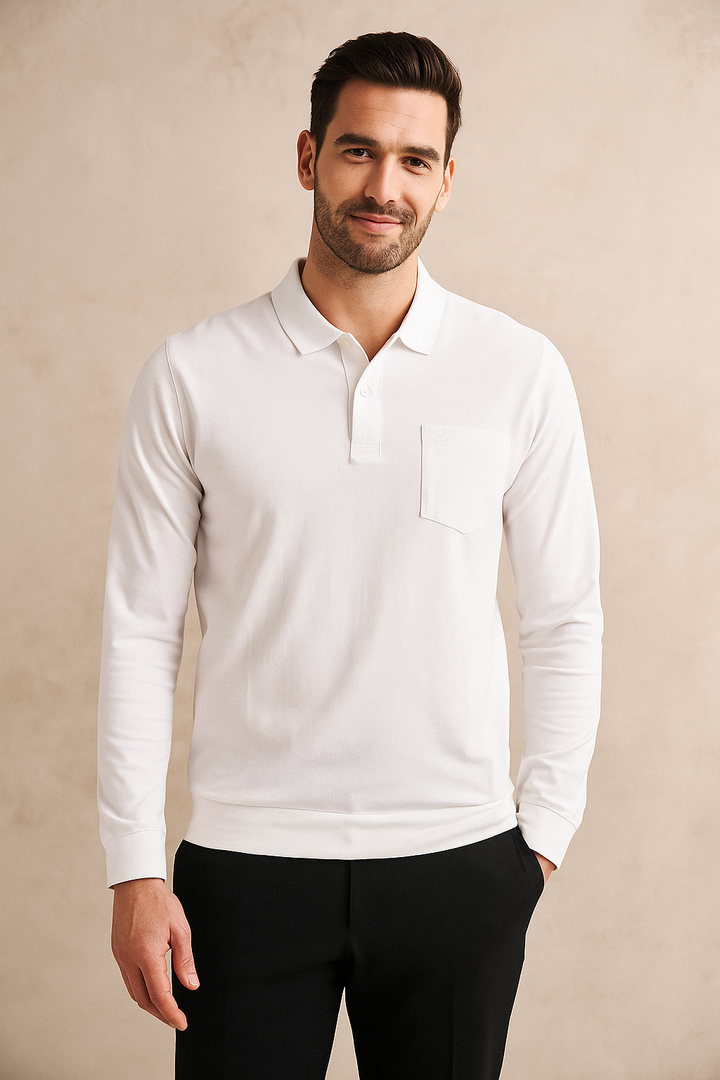 Men's Long Pique Sleeve Polo T-Shirt