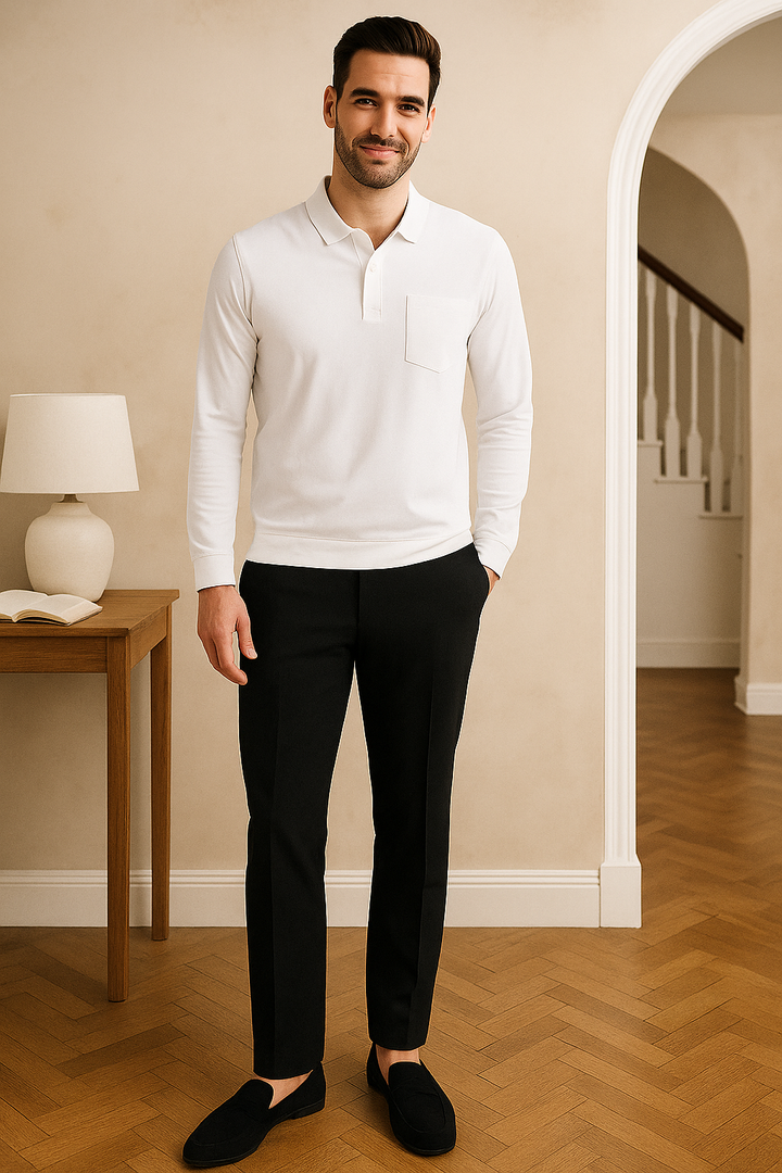 Men's Long Pique Sleeve Polo T-Shirt