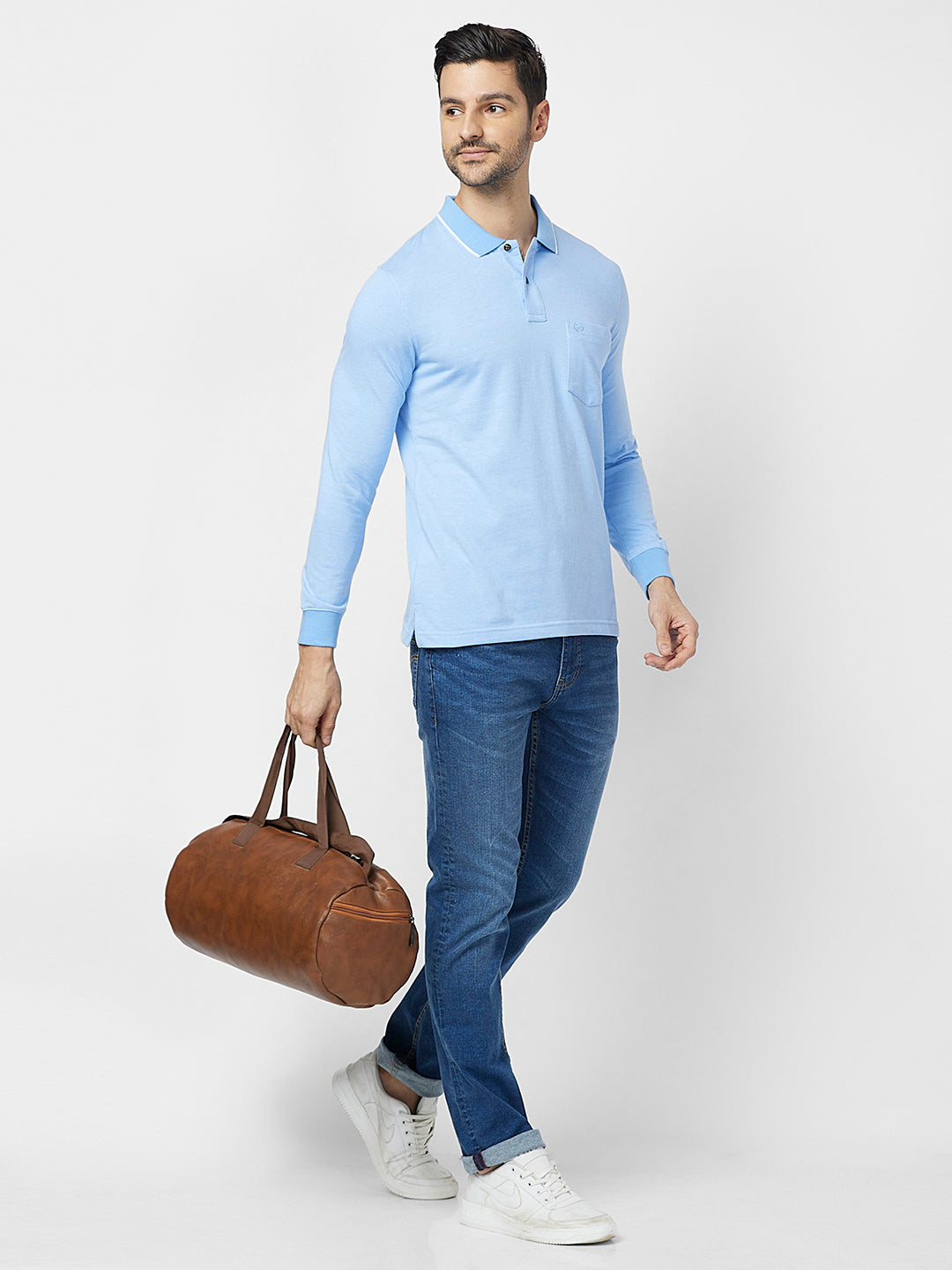 Men's Full-Sleeved Jacquard Polo Shirt