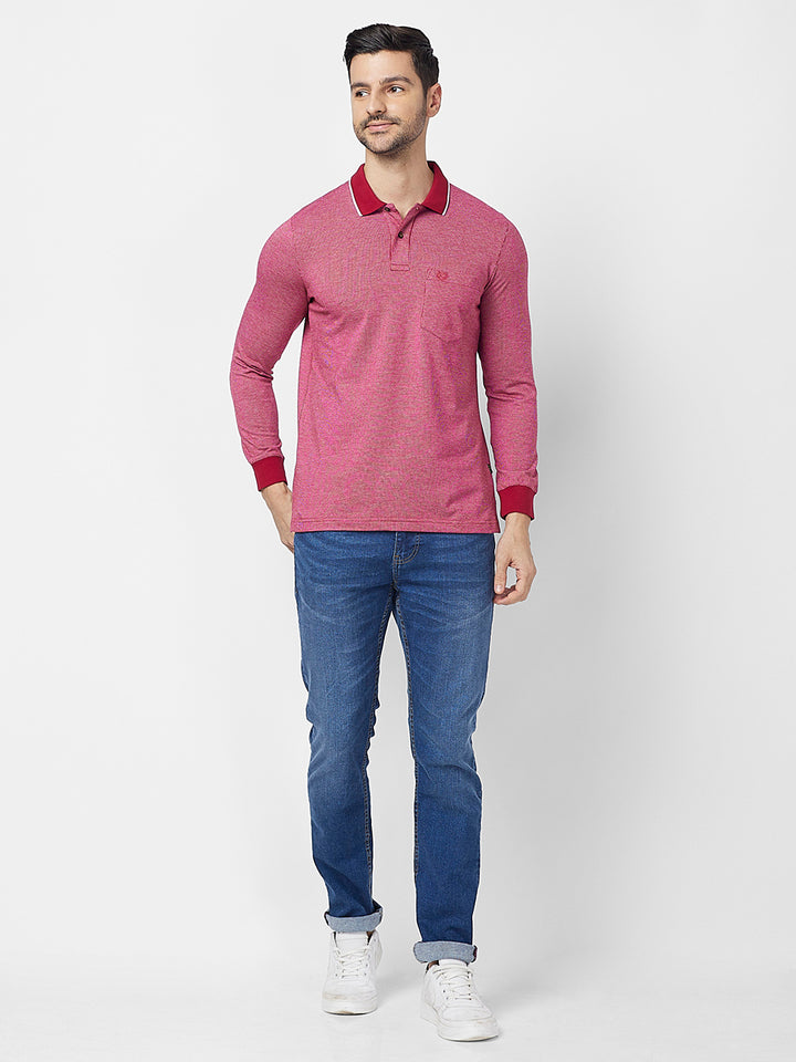 Men's Full-Sleeved Jacquard Polo Shirt- Big & Tall