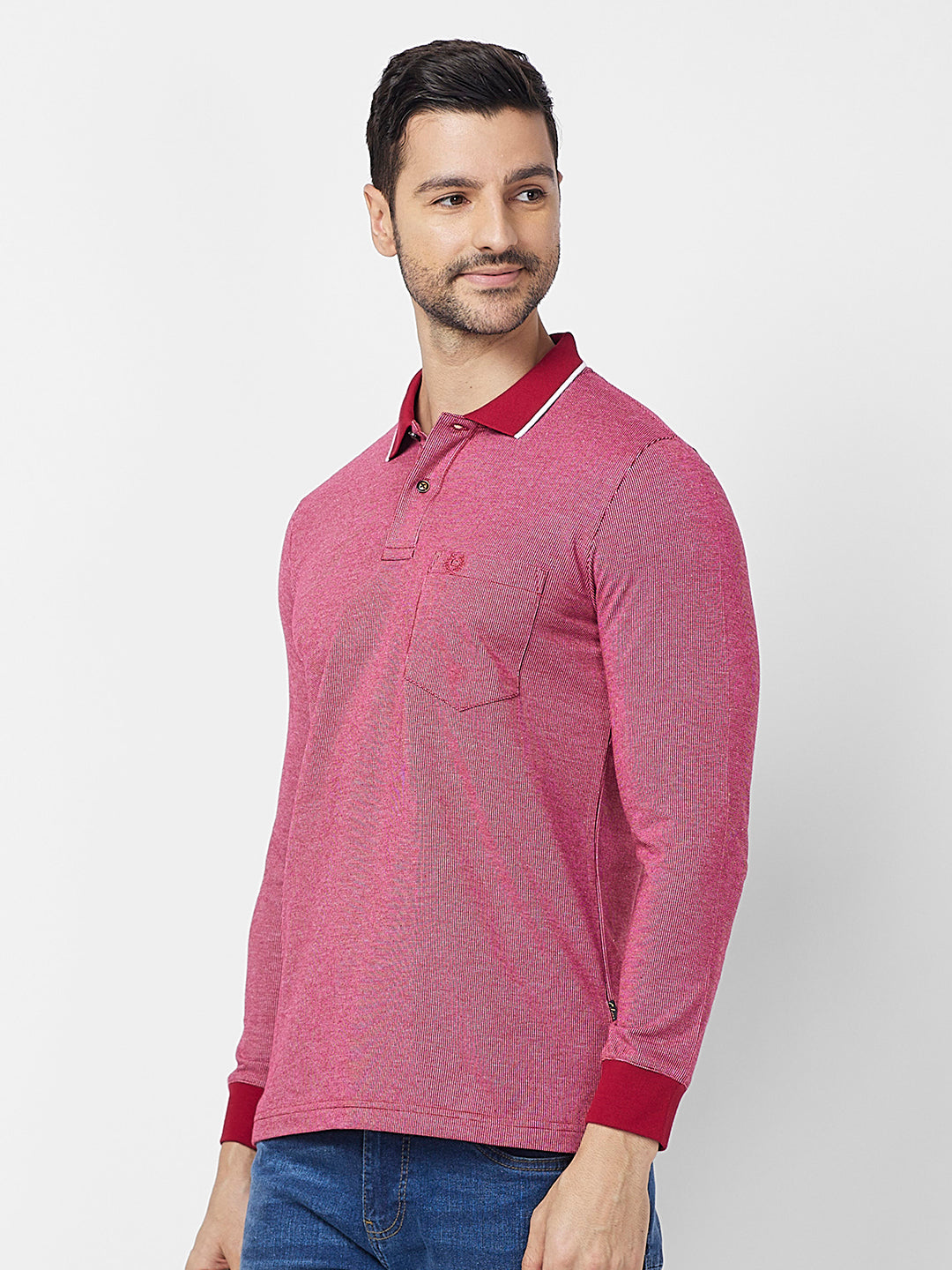 Men's Full-Sleeved Jacquard Polo Shirt- Big & Tall