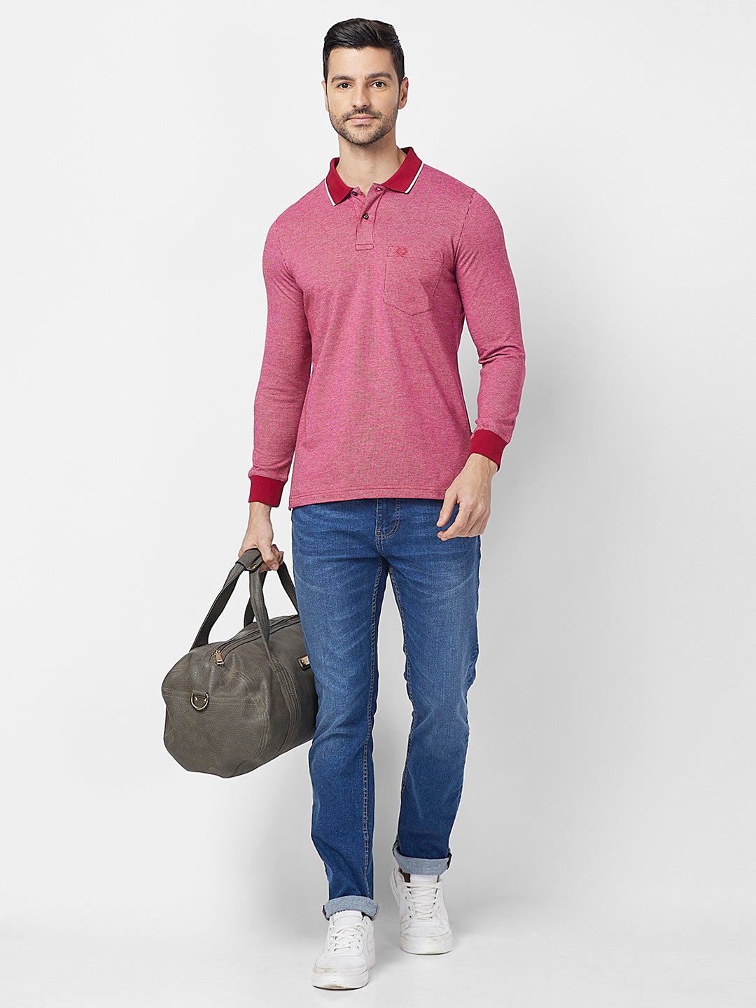 Men's Full-Sleeved Jacquard Polo Shirt- Big & Tall