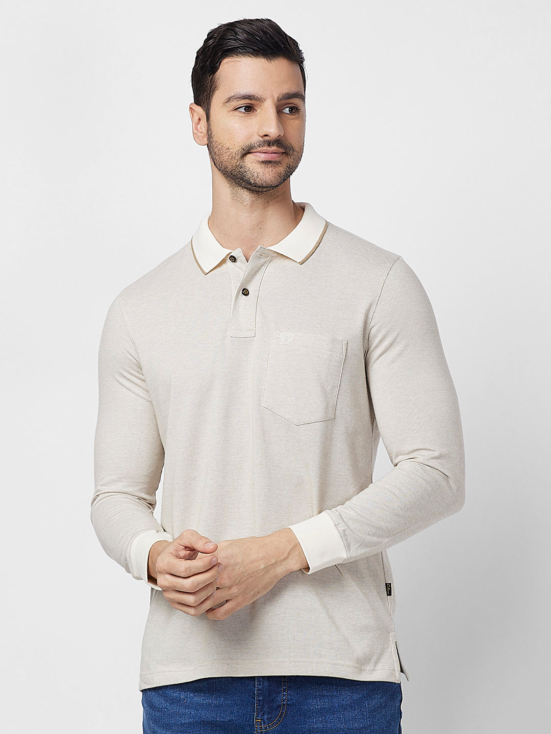 Men's Full-Sleeved Jacquard Polo Shirt- Big & Tall