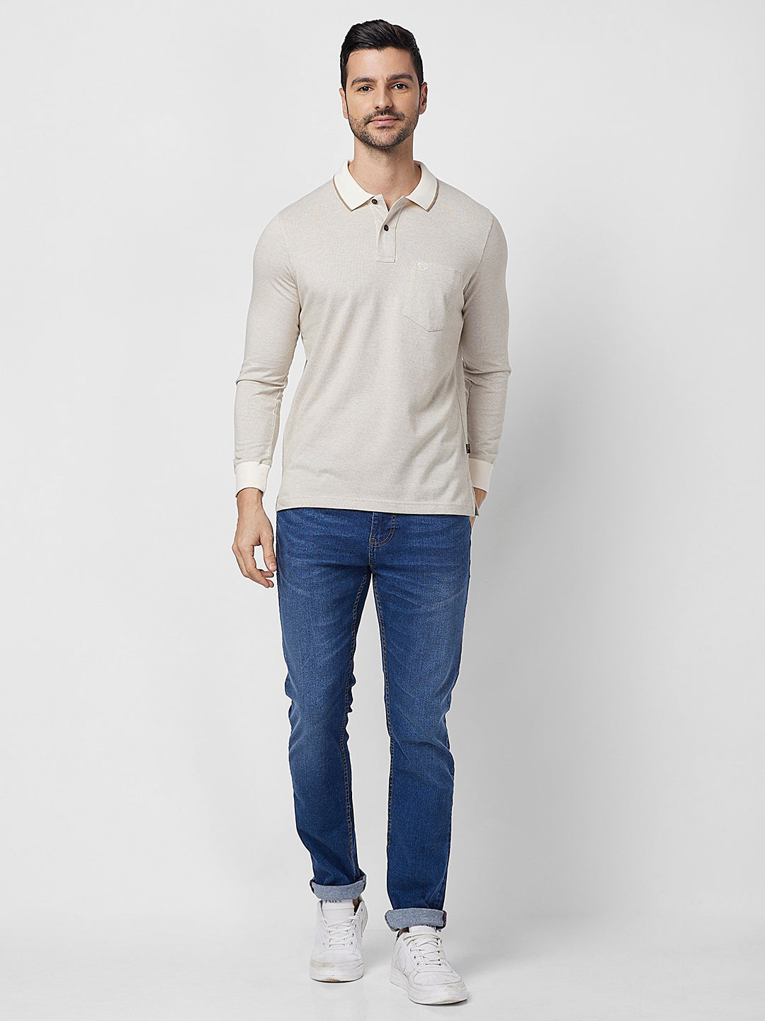 Men's Full-Sleeved Jacquard Polo Shirt- Big & Tall