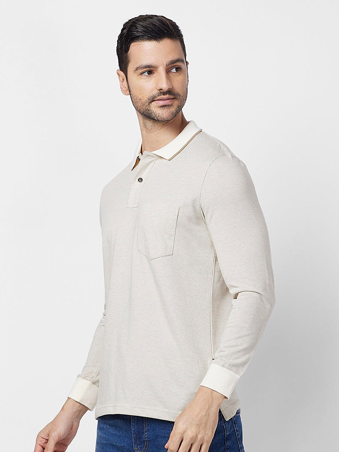 Men's Full-Sleeved Jacquard Polo Shirt- Big & Tall