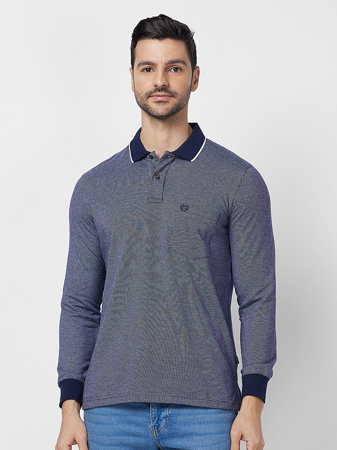 Men's Full-Sleeved Jacquard Polo Shirt- Big & Tall