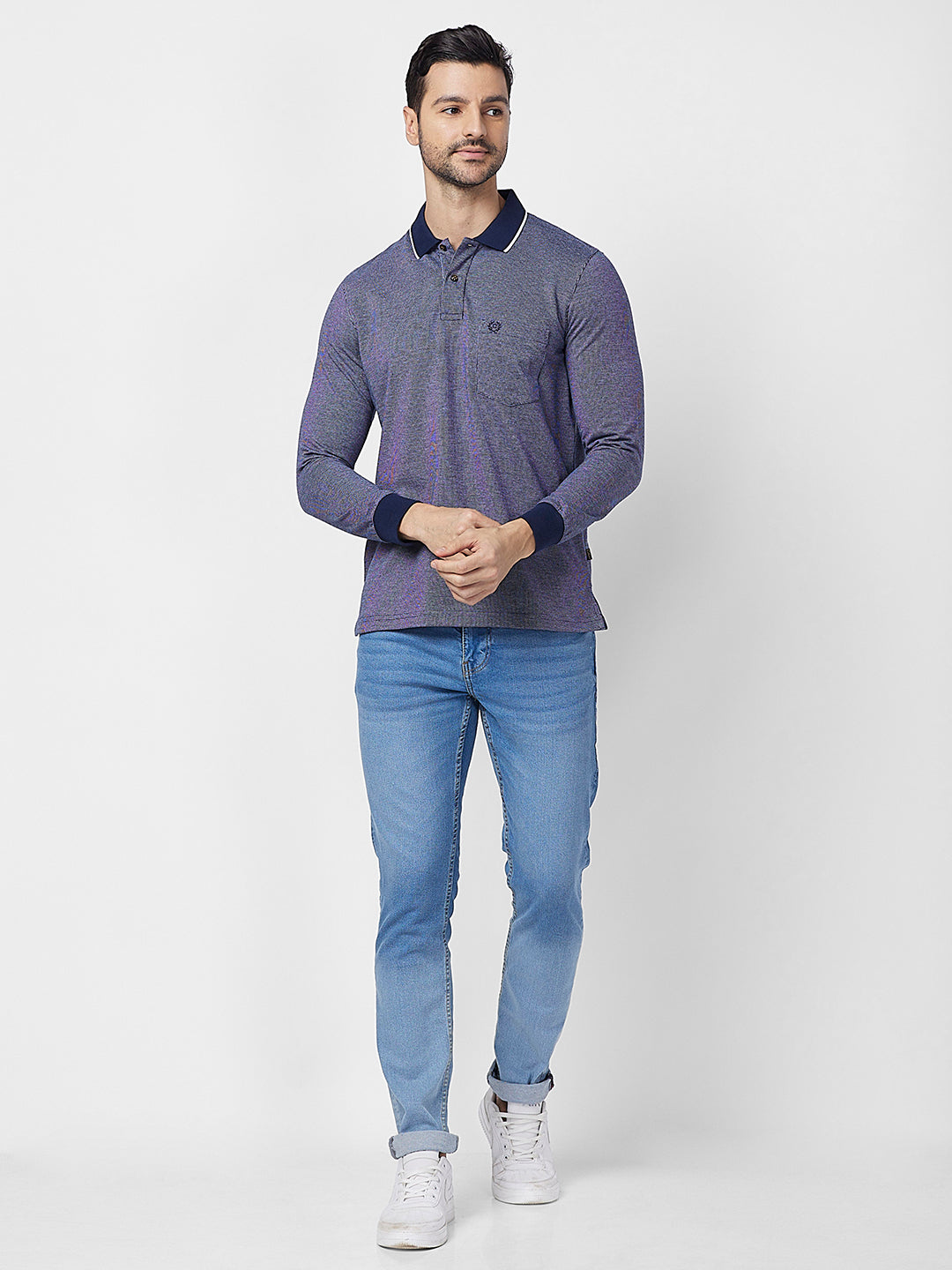 Men's Full-Sleeved Jacquard Polo Shirt- Big & Tall
