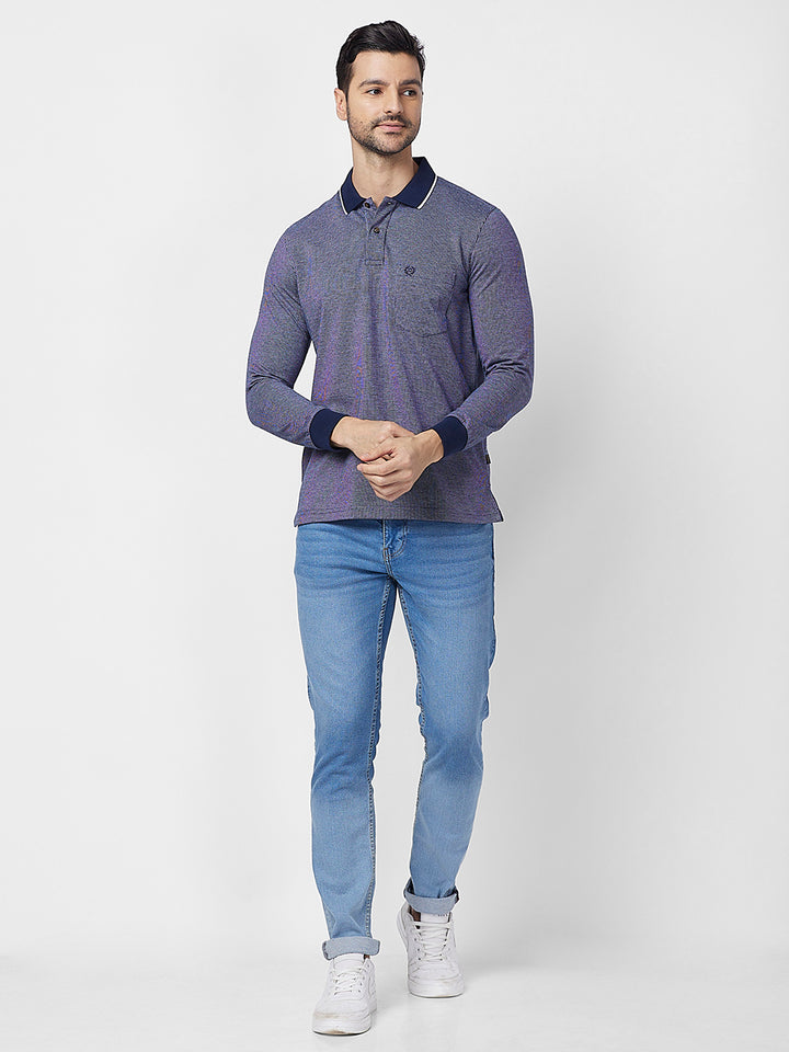 Men's Full-Sleeved Jacquard Polo Shirt- Big & Tall