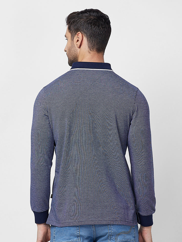 Men's Full-Sleeved Jacquard Polo Shirt- Big & Tall