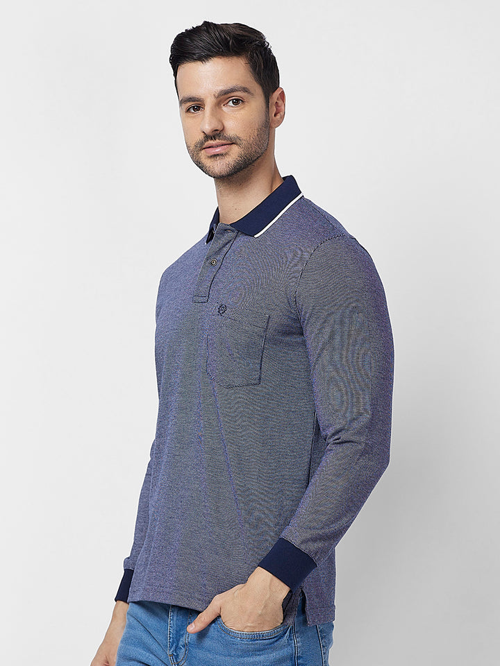 Men's Full-Sleeved Jacquard Polo Shirt- Big & Tall