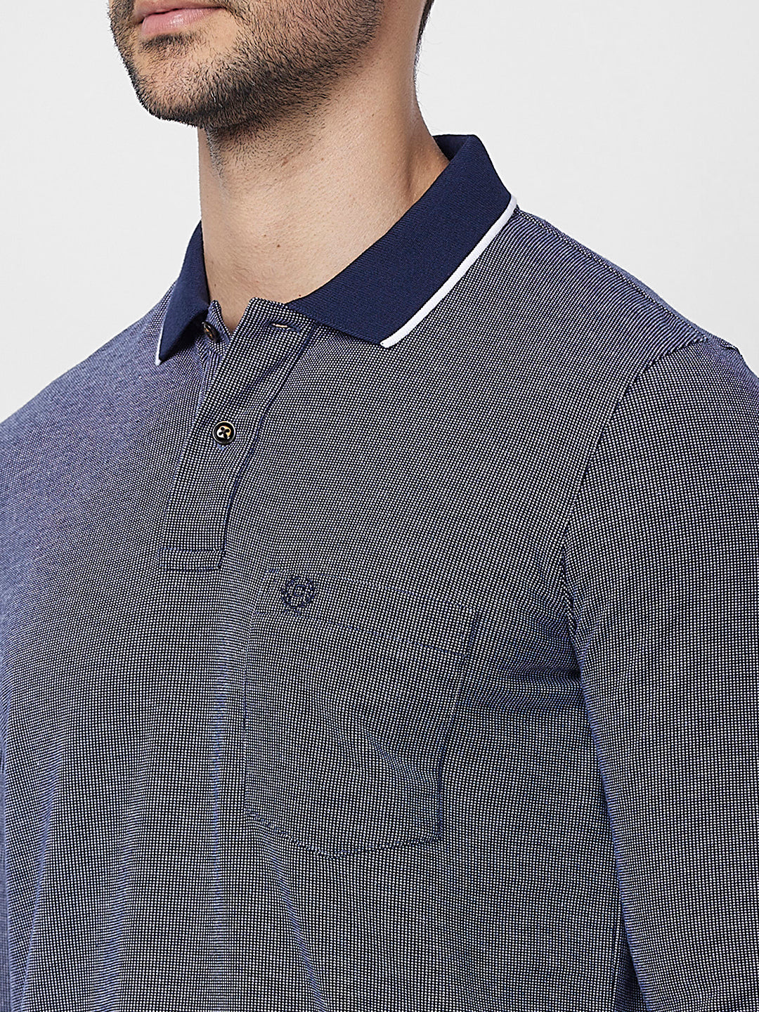 Men's Full-Sleeved Jacquard Polo Shirt- Big & Tall