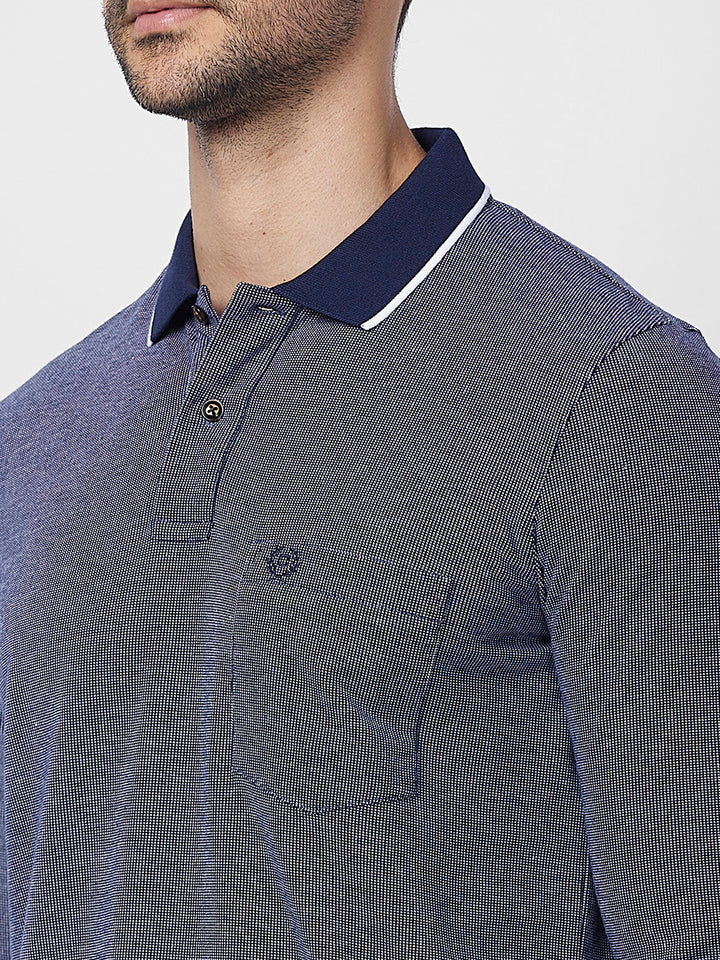 Men's Full-Sleeved Jacquard Polo Shirt- Big & Tall