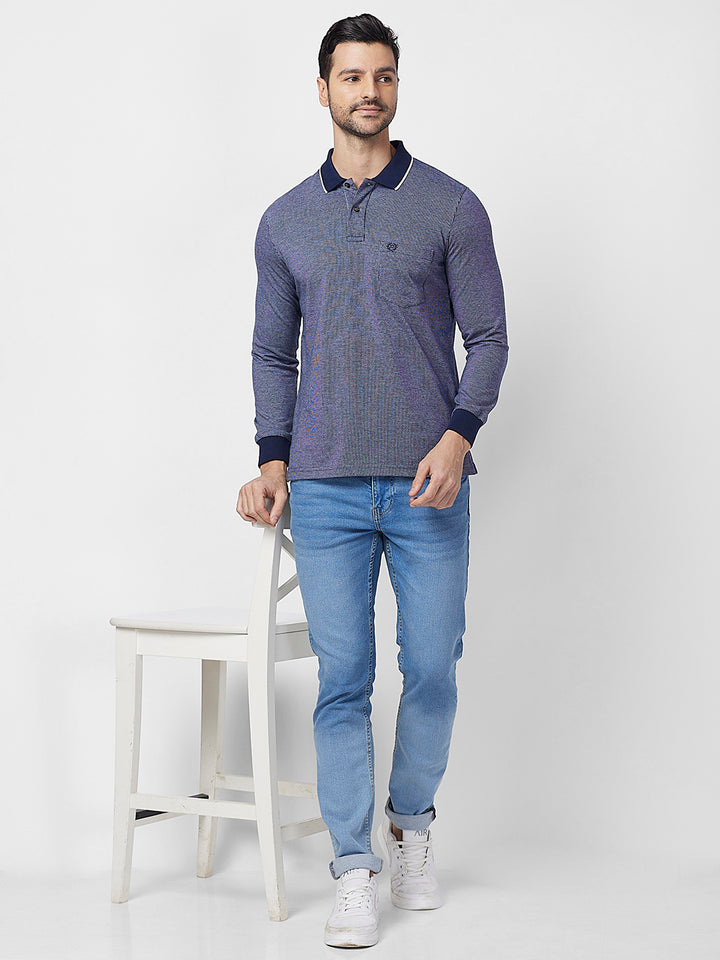 Men's Full-Sleeved Jacquard Polo Shirt- Big & Tall