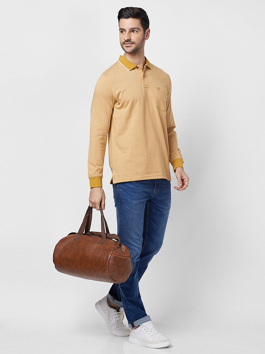 Men's Full-Sleeved Jacquard Polo Shirt- Big & Tall