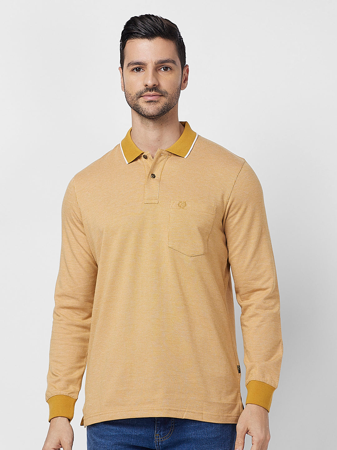 Men's Full-Sleeved Jacquard Polo Shirt- Big & Tall