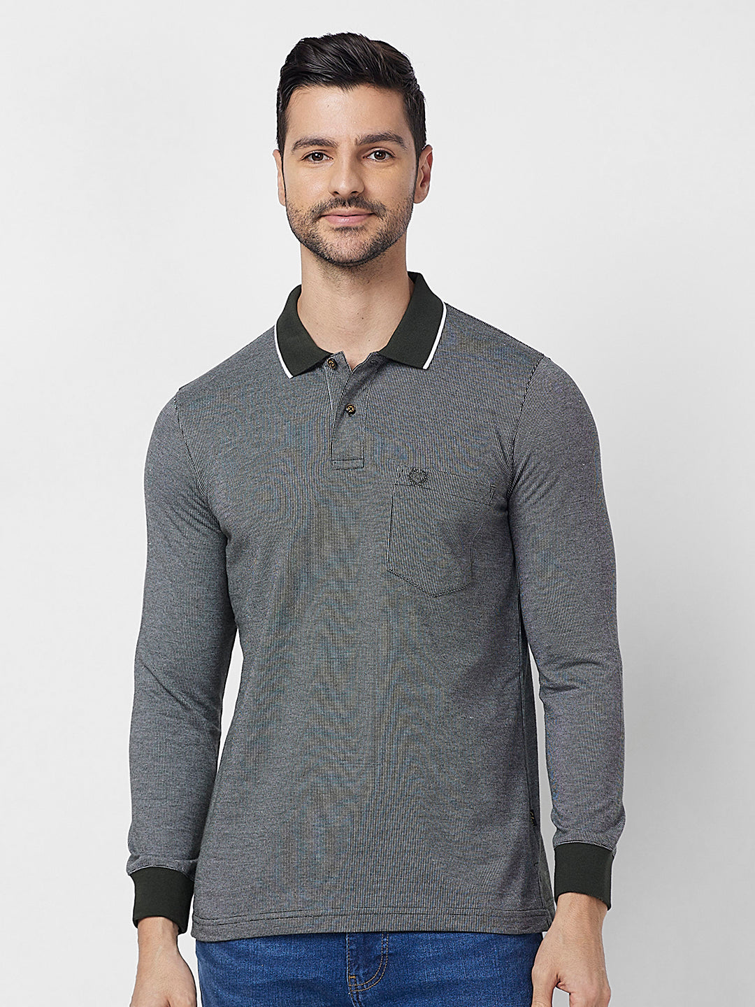 Men's Full-Sleeved Jacquard Polo Shirt- Big & Tall