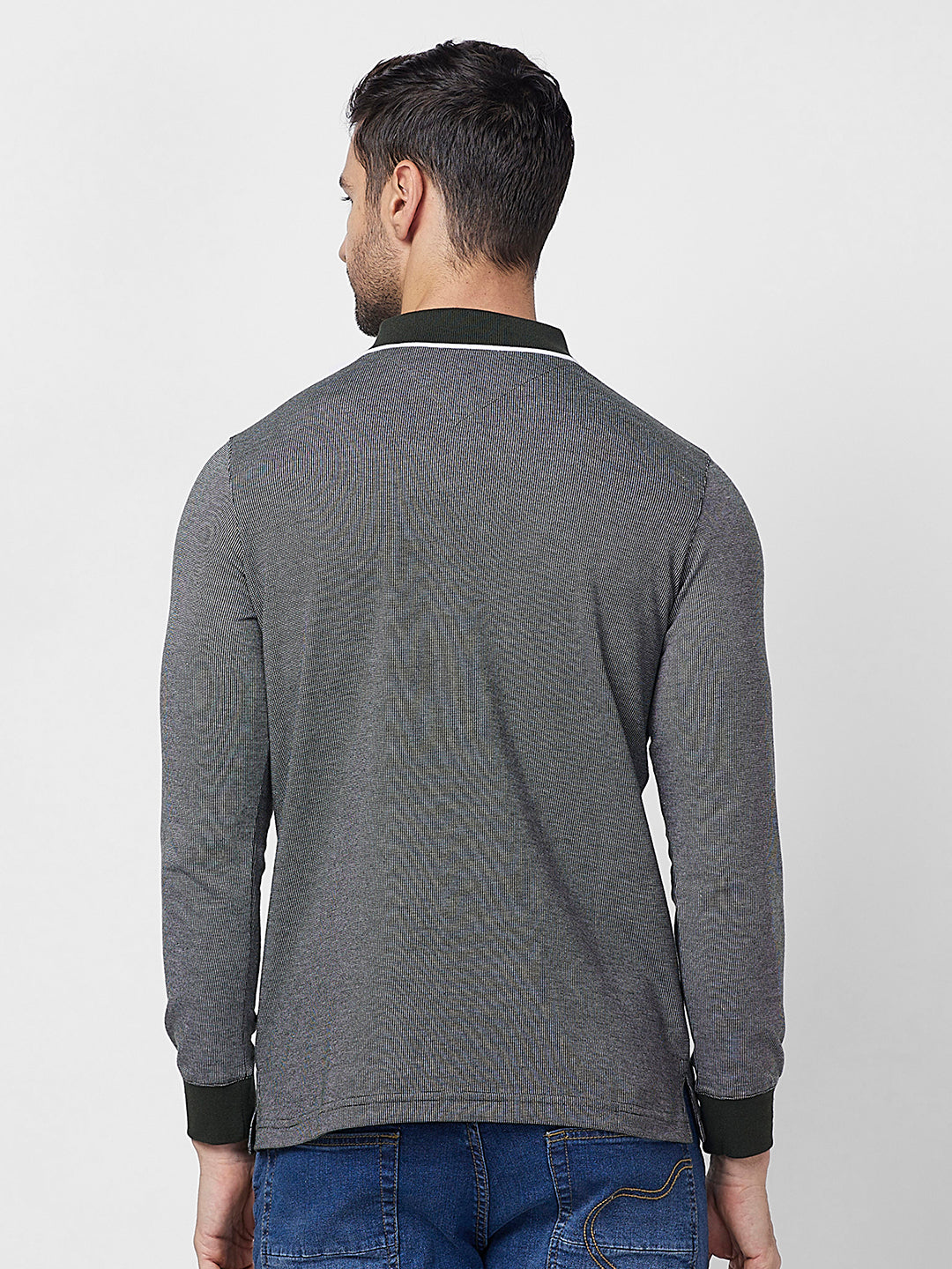 Men's Full-Sleeved Jacquard Polo Shirt- Big & Tall