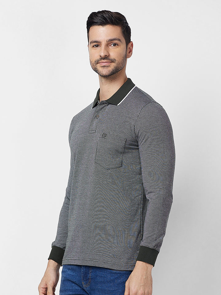 Men's Full-Sleeved Jacquard Polo Shirt- Big & Tall