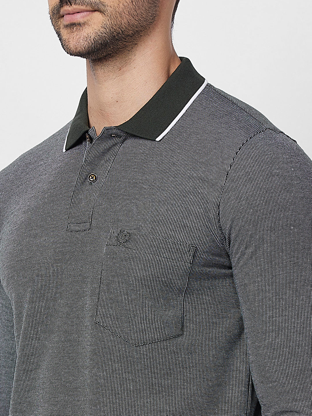 Men's Full-Sleeved Jacquard Polo Shirt- Big & Tall