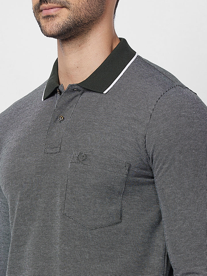 Men's Full-Sleeved Jacquard Polo Shirt- Big & Tall