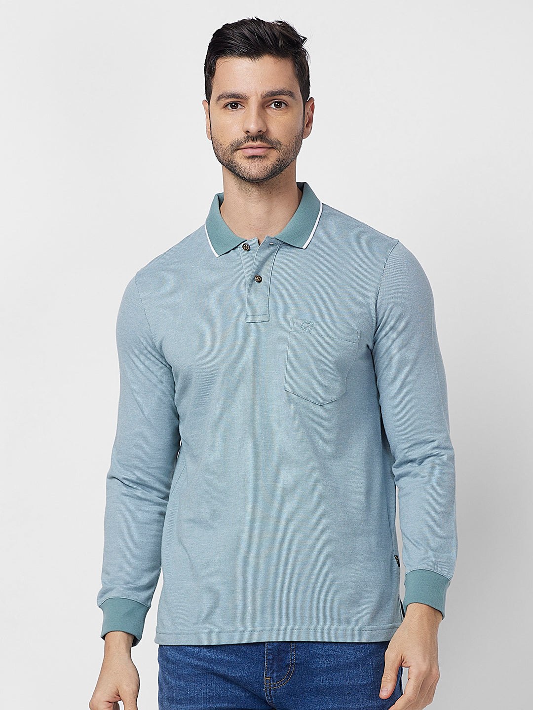 Men's Full-Sleeved Jacquard Polo Shirt- Big & Tall