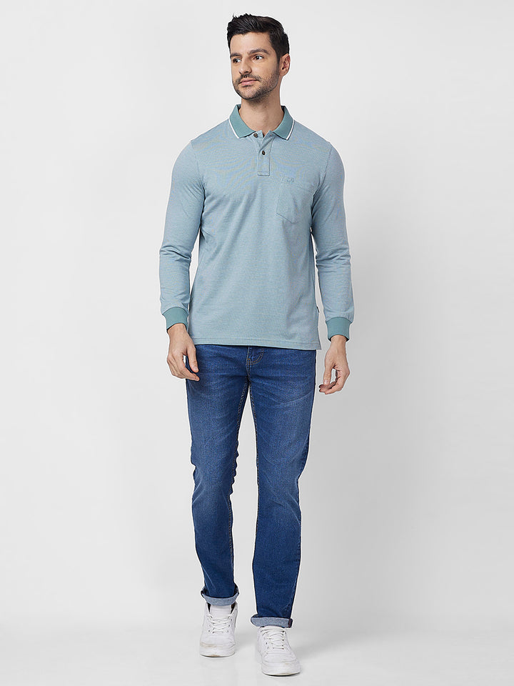 Men's Full-Sleeved Jacquard Polo Shirt- Big & Tall