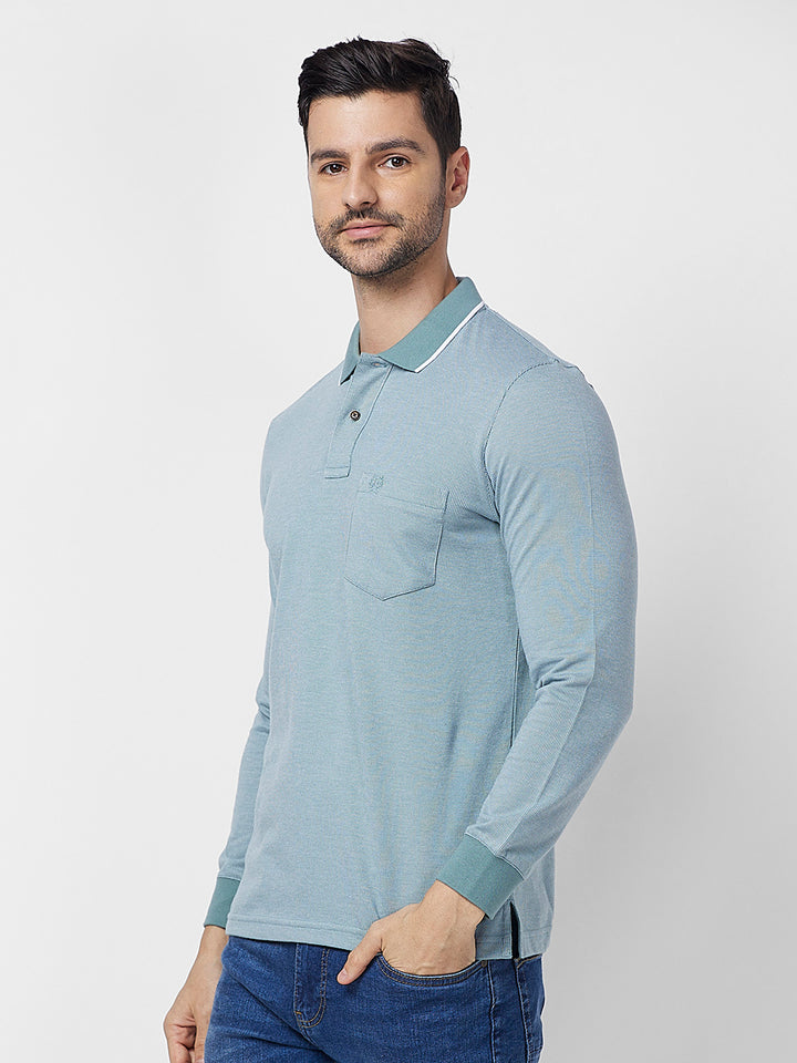 Men's Full-Sleeved Jacquard Polo Shirt- Big & Tall