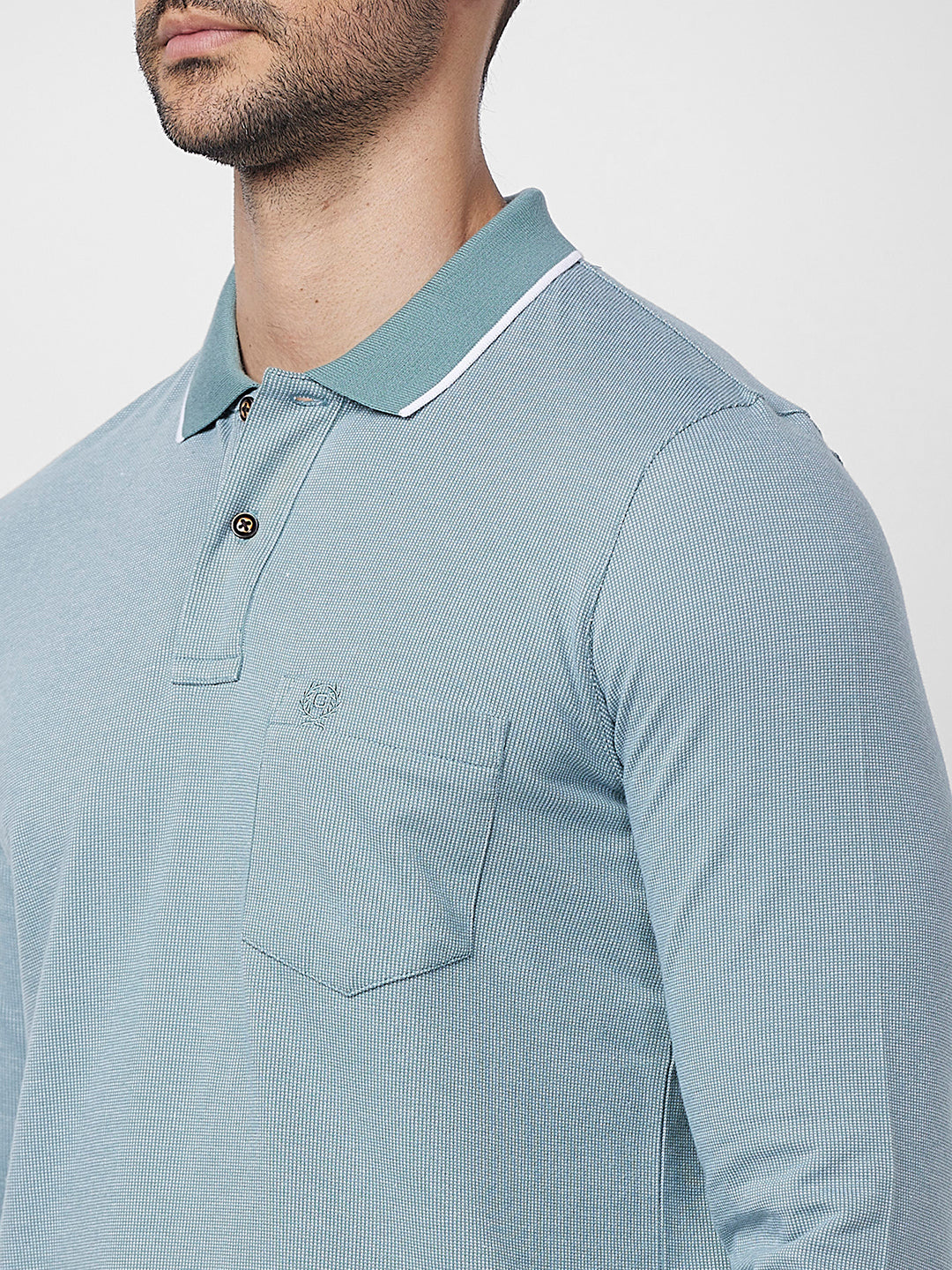 Men's Full-Sleeved Jacquard Polo Shirt- Big & Tall