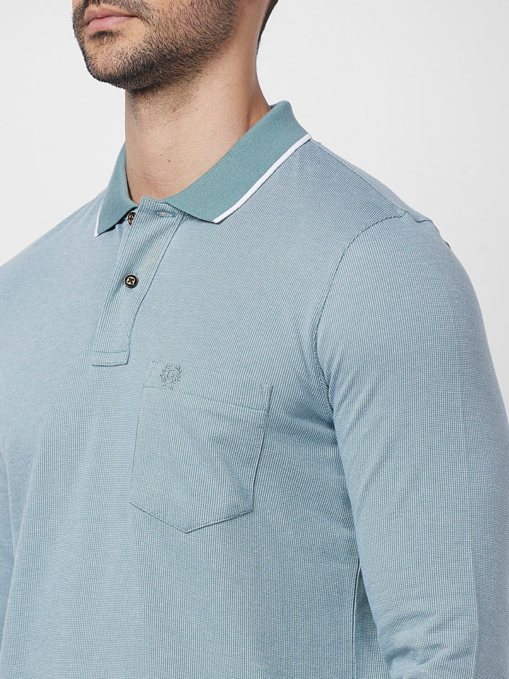 Men's Full-Sleeved Jacquard Polo Shirt- Big & Tall