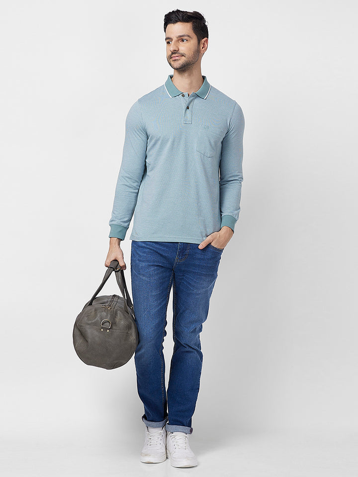 Men's Full-Sleeved Jacquard Polo Shirt- Big & Tall