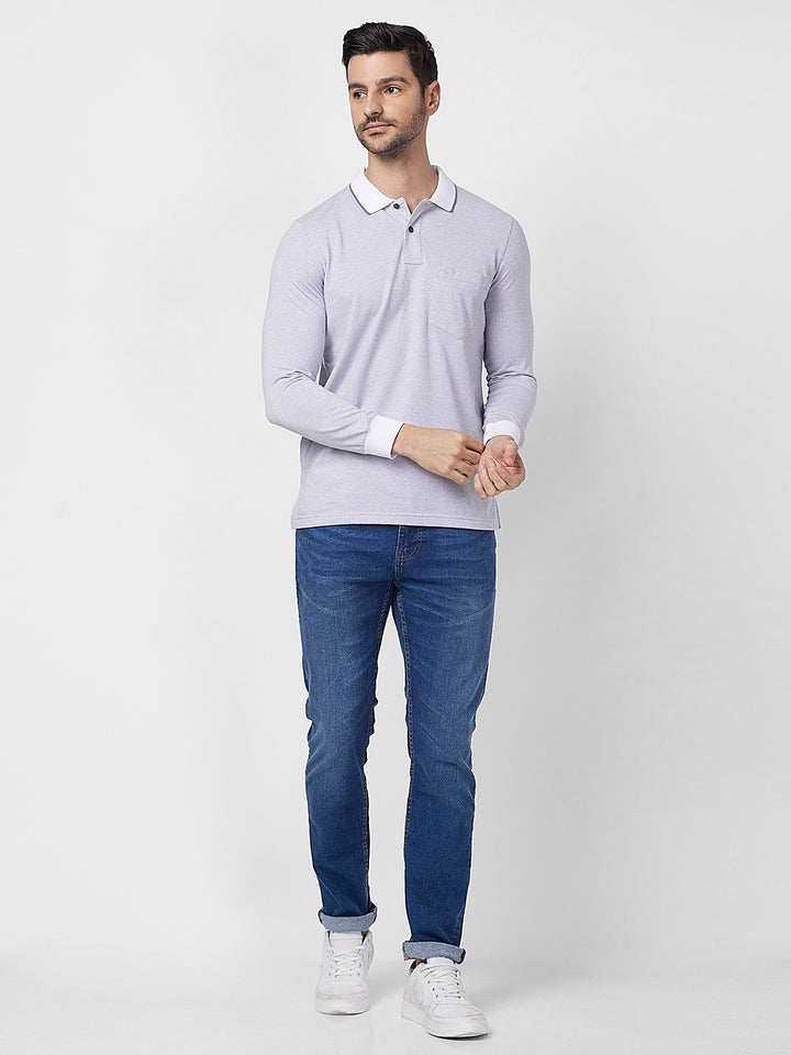 Men's Full-Sleeved Jacquard Polo Shirt- Big & Tall