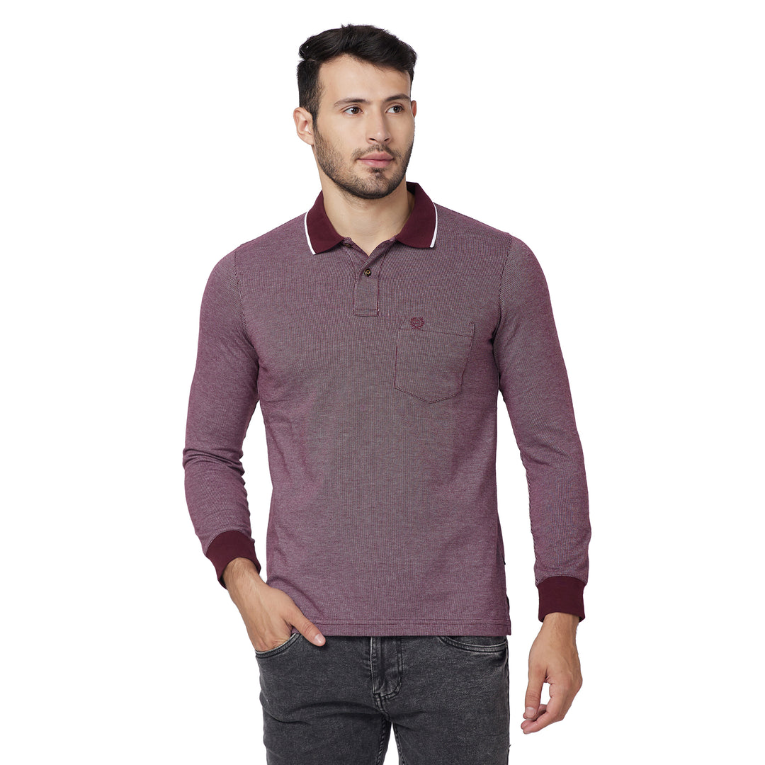 Men's Full-Sleeved Jacquard Polo Shirt- Big & Tall