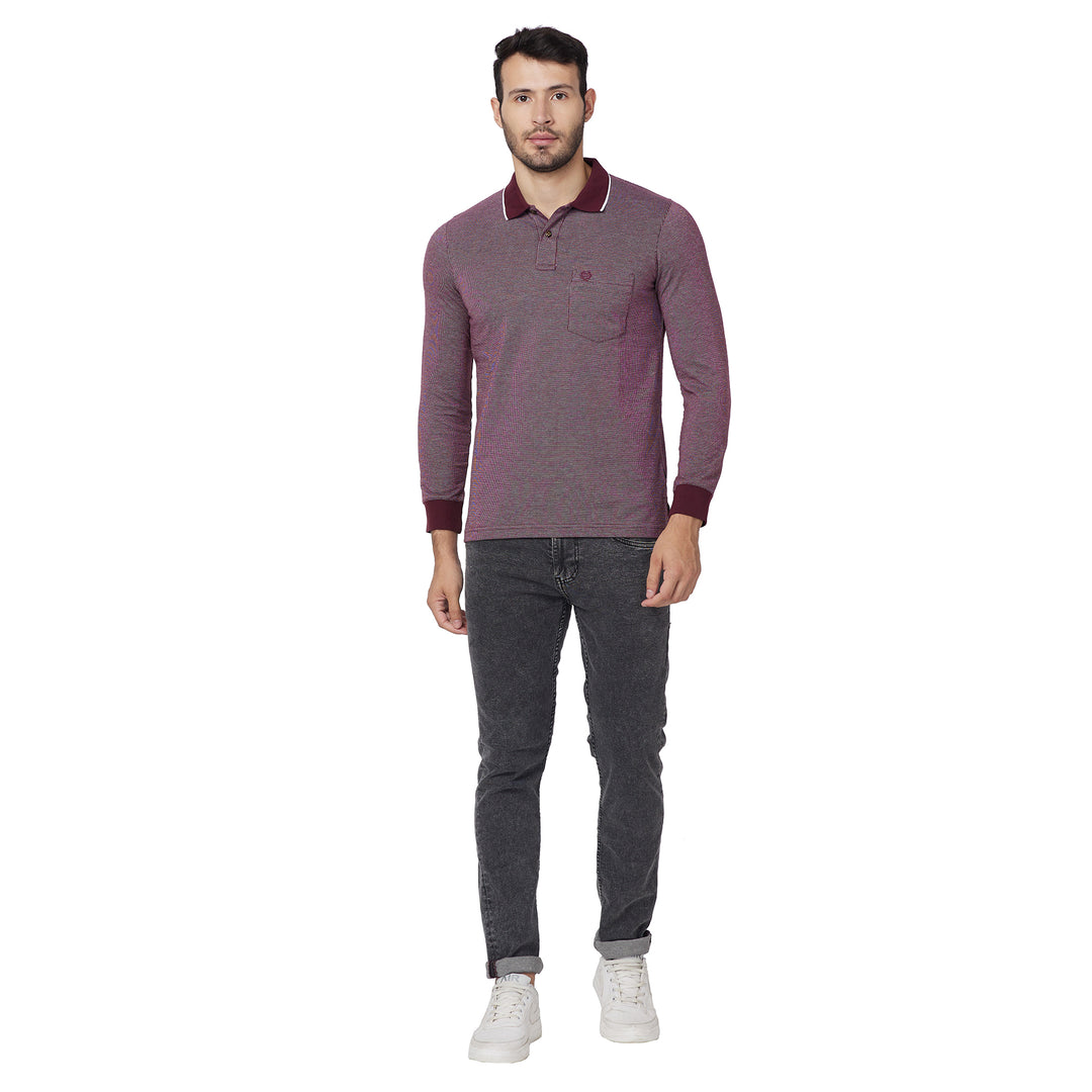 Men's Full-Sleeved Jacquard Polo Shirt- Big & Tall