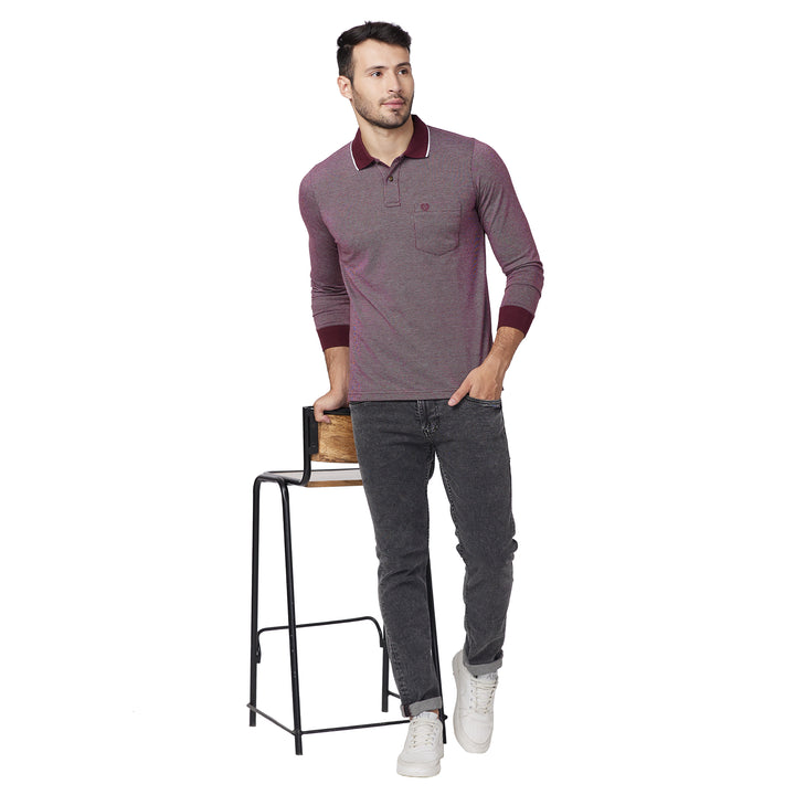 Men's Full-Sleeved Jacquard Polo Shirt- Big & Tall