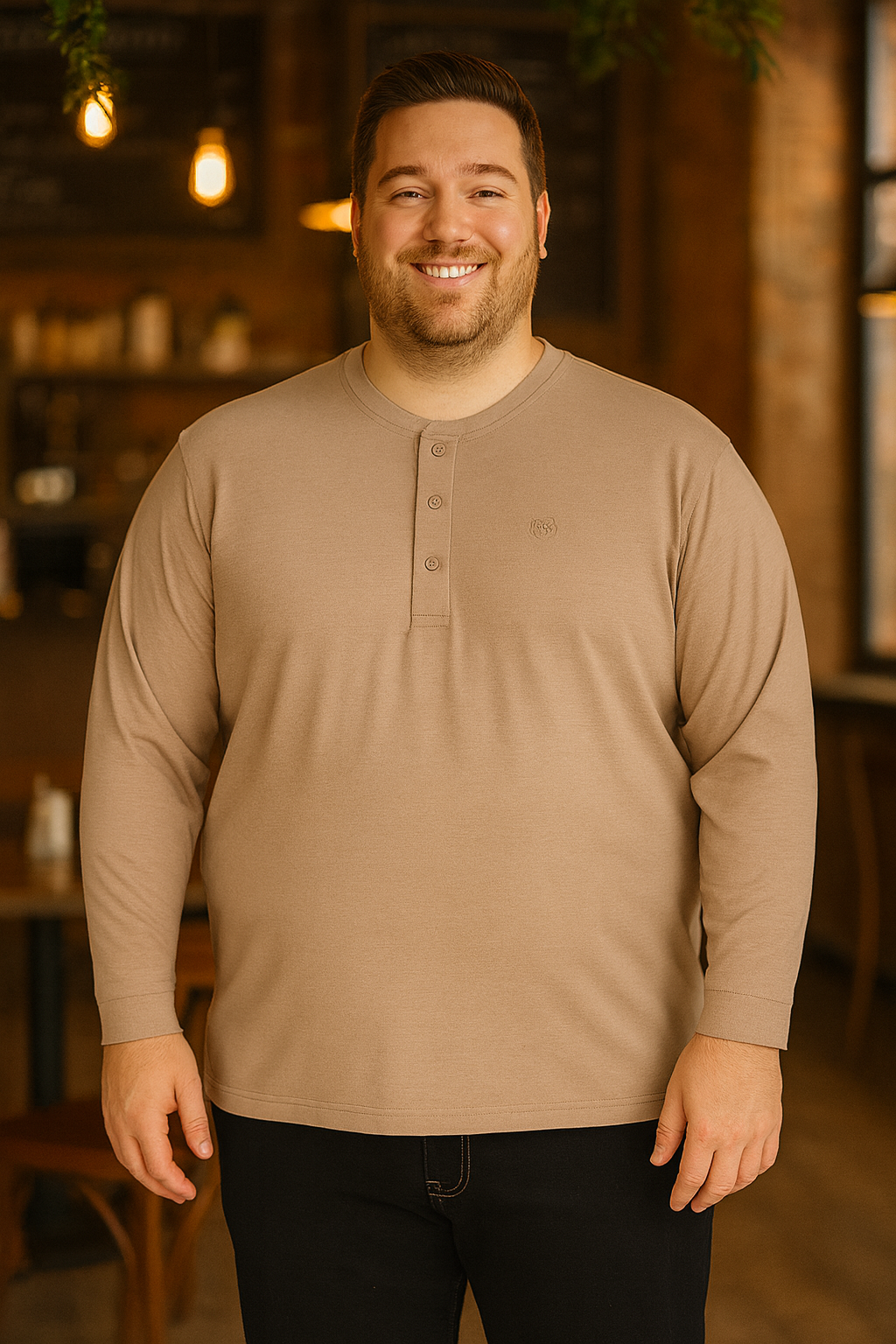 Men’s Light Blue Henley Neck T-Shirt - Big and Tall