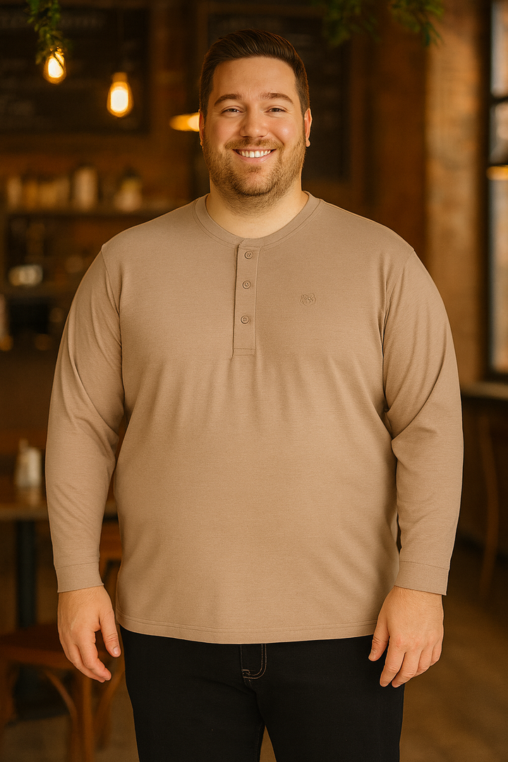 Men’s Light Blue Henley Neck T-Shirt - Big and Tall