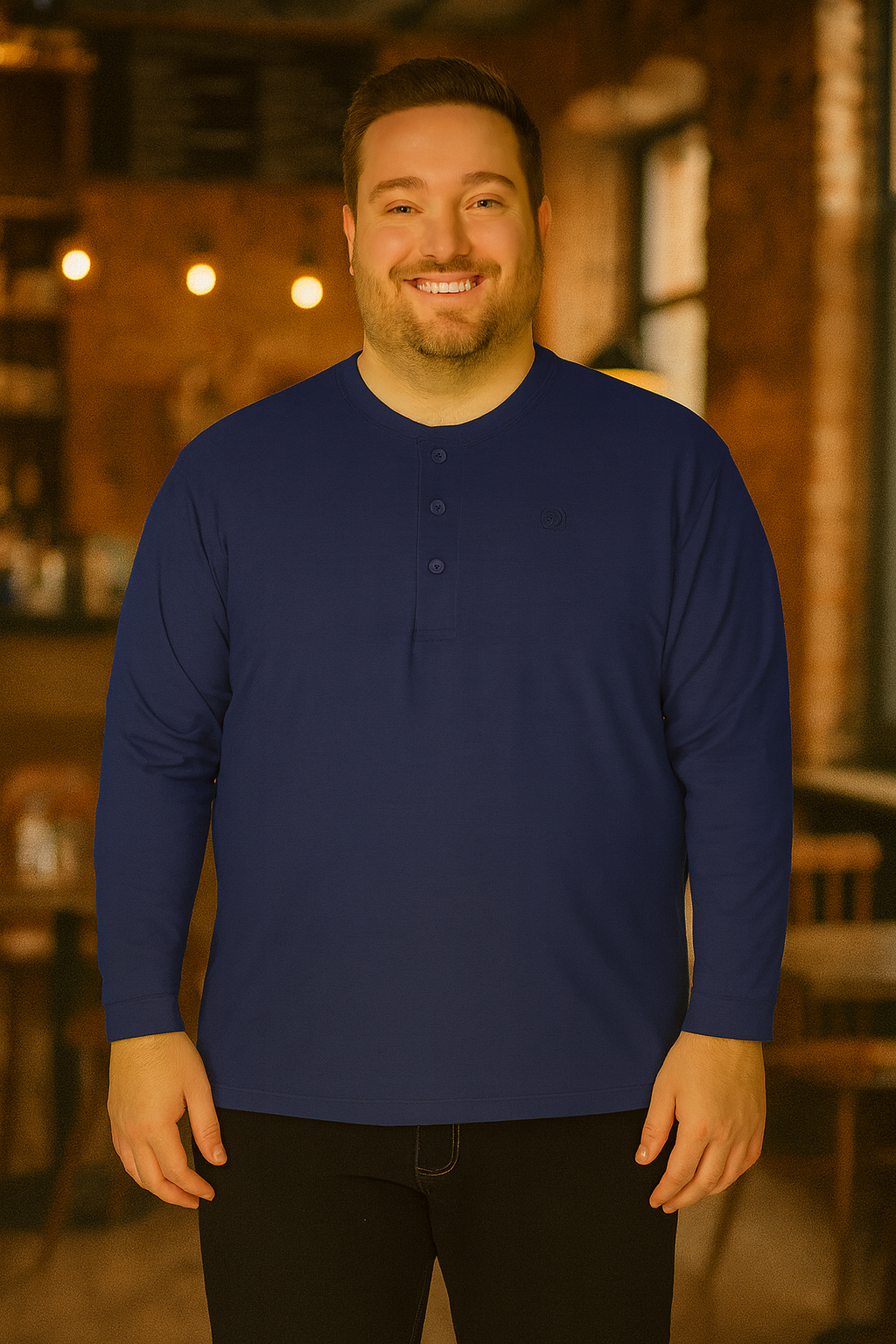 Men’s Light Blue Henley Neck T-Shirt - Big and Tall