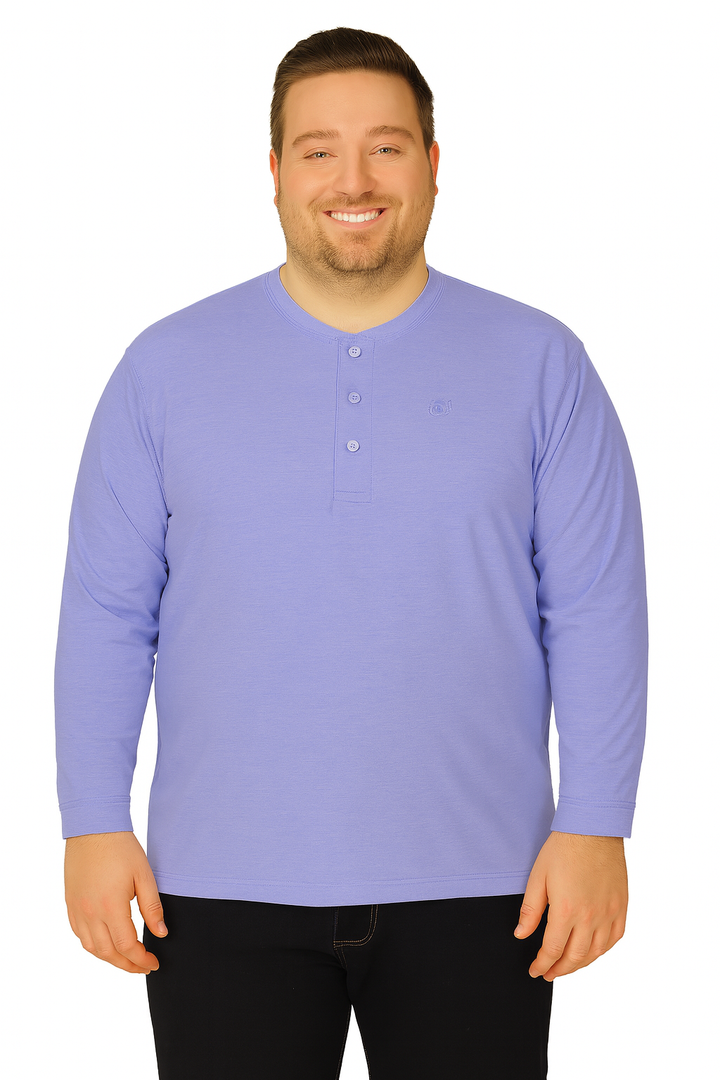 Men’s Light Blue Henley Neck T-Shirt - Big and Tall